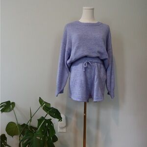Purple Crew Neck Sweater with Ribbed Knit Texture
